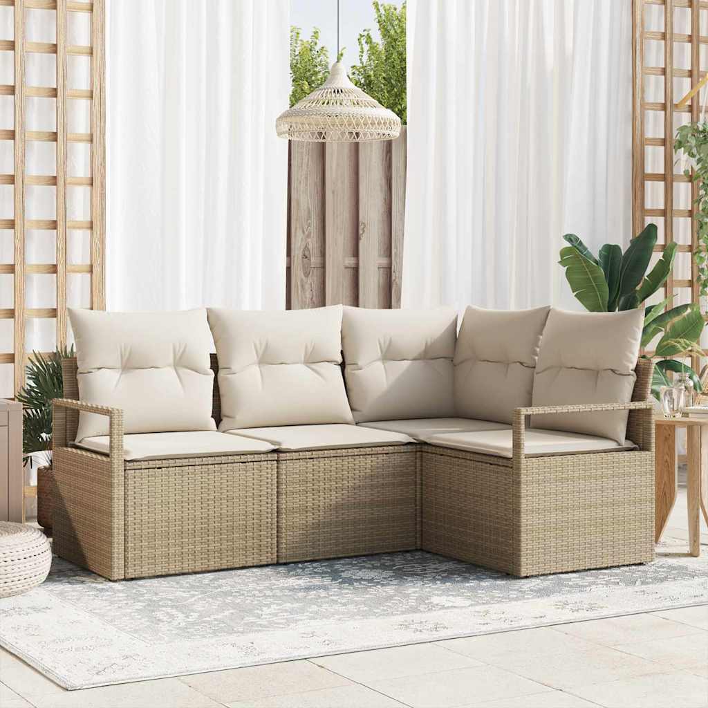 Garten-Sofa-Set mit Kissen mit Speicher 4 pcs Beige und Creme